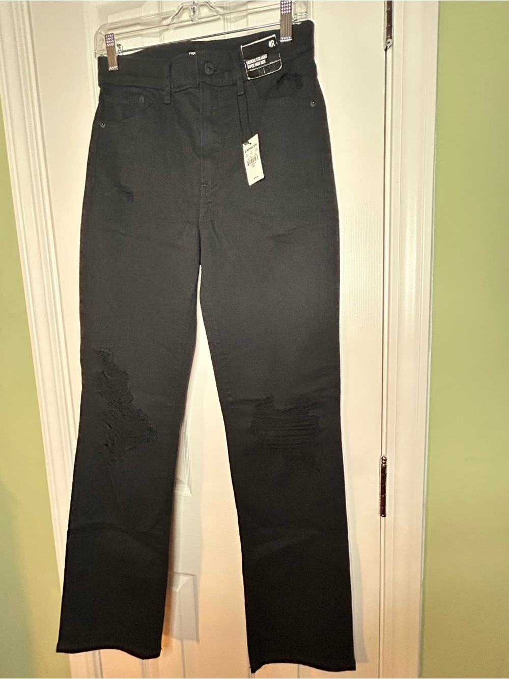 Express Black Distressed Women's Jeans - Modern Straight Super High Rise Fit